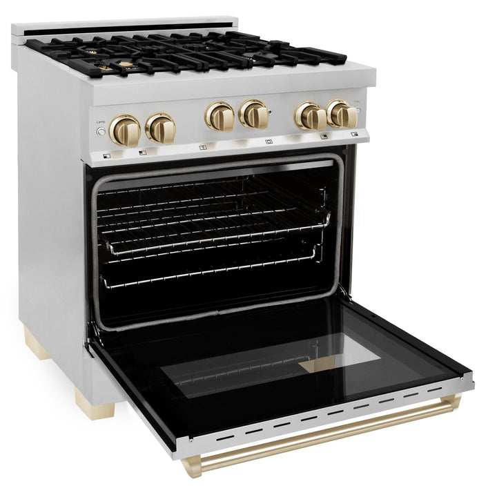 ZLINE KITCHEN AND BATH RGZ30G ZLINE Autograph Edition 30" 4.0 cu. ft. Range with Gas Stove and Gas Oven in Stainless Steel with Accents Color: Gold