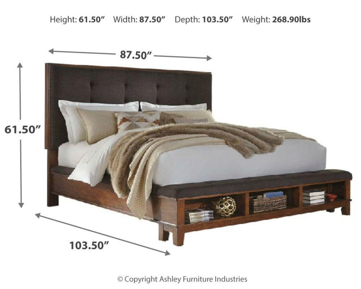 ASHLEY FURNITURE PKG005938 California King Upholstered Panel Bed With Mirrored Dresser, Chest and Nightstand