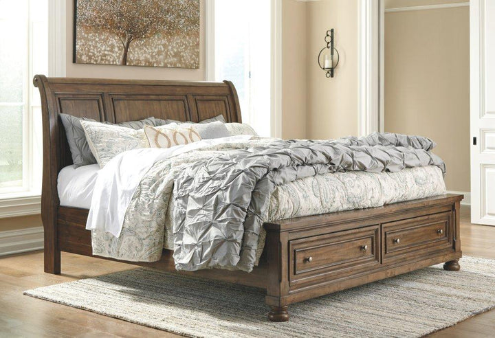 ASHLEY FURNITURE PKG006431 Queen Sleigh Bed With 2 Storage Drawers With Mirrored Dresser, Chest and 2 Nightstands