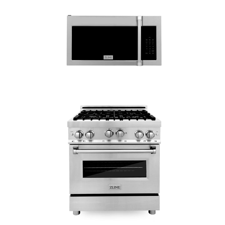 ZLINE KITCHEN AND BATH 2KPRGOTRH30 ZLINE 30" Kitchen Package Stainless Steel Gas Range and Over The Range Microwave with Traditional Handle