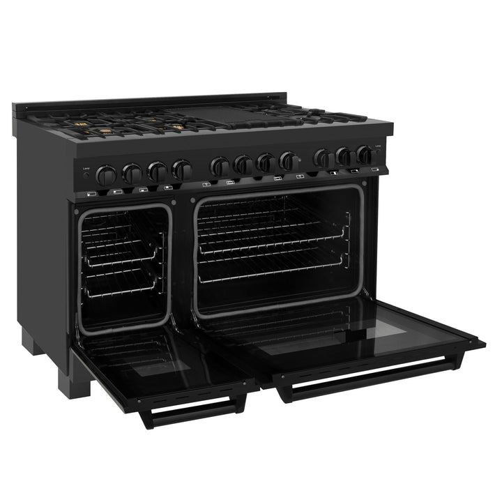 ZLINE KITCHEN AND BATH RABBR48 ZLINE 48" 6.0 cu. ft. Dual Fuel Range with Gas Stove and Electric Oven in Black Stainless Steel with Brass Burners Color: Black Stainless Steel with Brass Burners