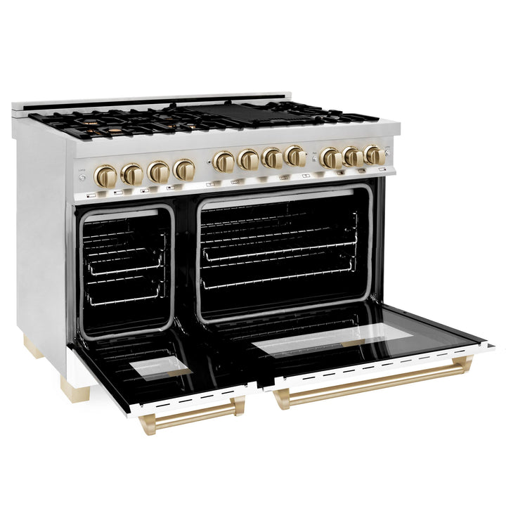 ZLINE KITCHEN AND BATH RGZWM48MB ZLINE Autograph Edition 48" 6.0 cu. ft. Range with Gas Stove and Gas Oven in Stainless Steel with White Matte Door with Accents Color: Matte Black