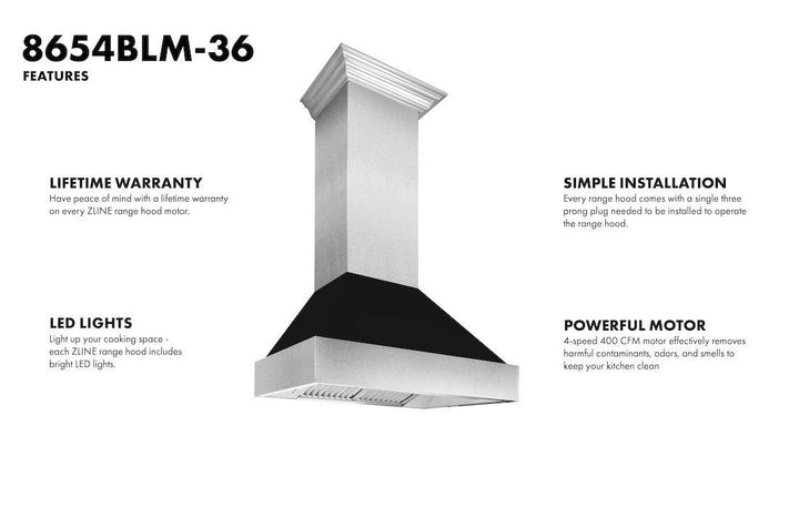 ZLINE KITCHEN AND BATH 8654BLM30 ZLINE Ducted ZLINE DuraSnow Stainless Steel R Range Hood with Black Matte Shell Size: 30 Inch