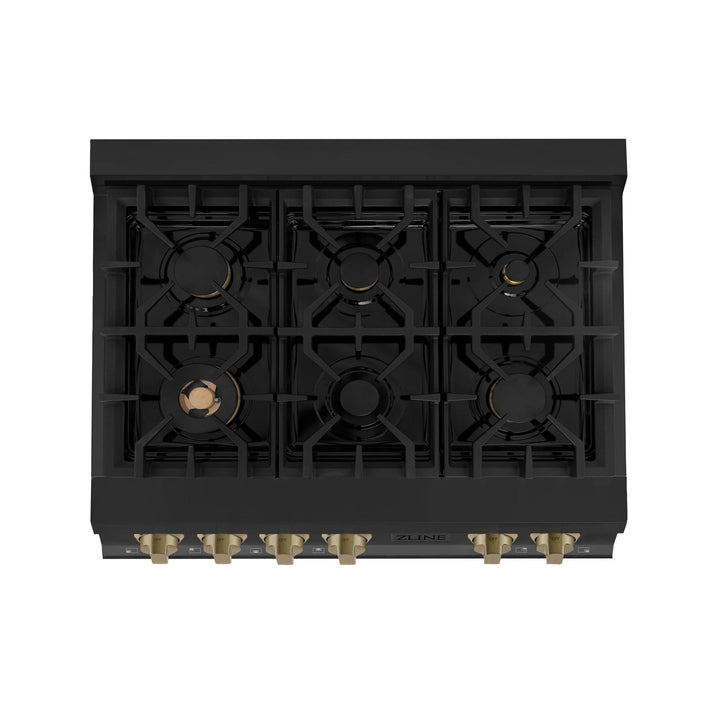 ZLINE KITCHEN AND BATH RTBZ36G ZLINE Autograph Edition 36" Porcelain Rangetop with 6 Gas Burners in Black Stainless Steel with Accents Accent: Gold