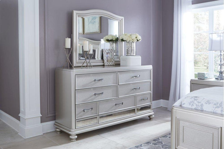 ASHLEY FURNITURE PKG007766 California King Panel Bed With Mirrored Dresser, Chest and 2 Nightstands