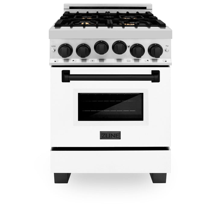 ZLINE KITCHEN AND BATH RGZWM24MB ZLINE Autograph Edition 24" 2.8 cu. ft. Range with Gas Stove and Gas Oven in Stainless Steel with White Matte Door and Matte Black Accents Color: Matte Black