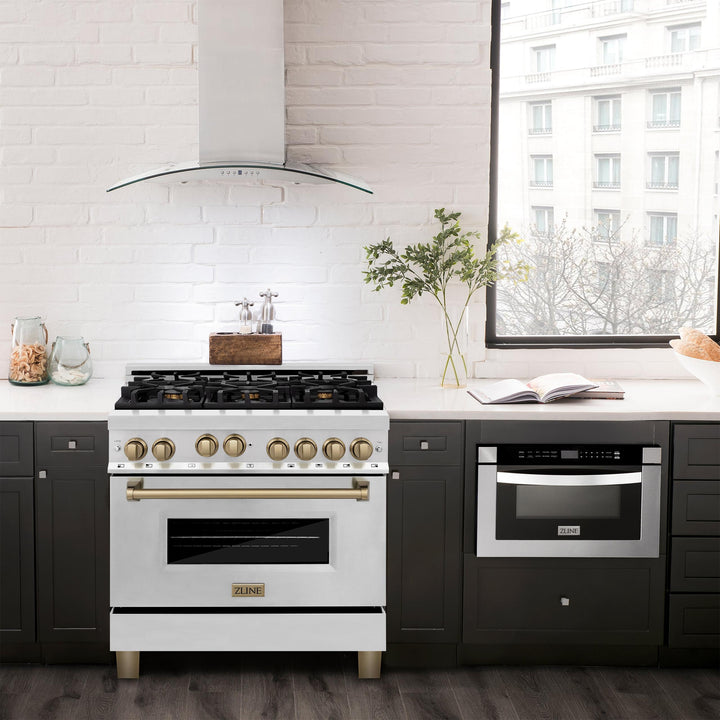 ZLINE KITCHEN AND BATH RGZ36CB ZLINE Autograph Edition 36" 4.6 cu. ft. Range with Gas Stove and Gas Oven in Stainless Steel with Accents Color: Champagne Bronze