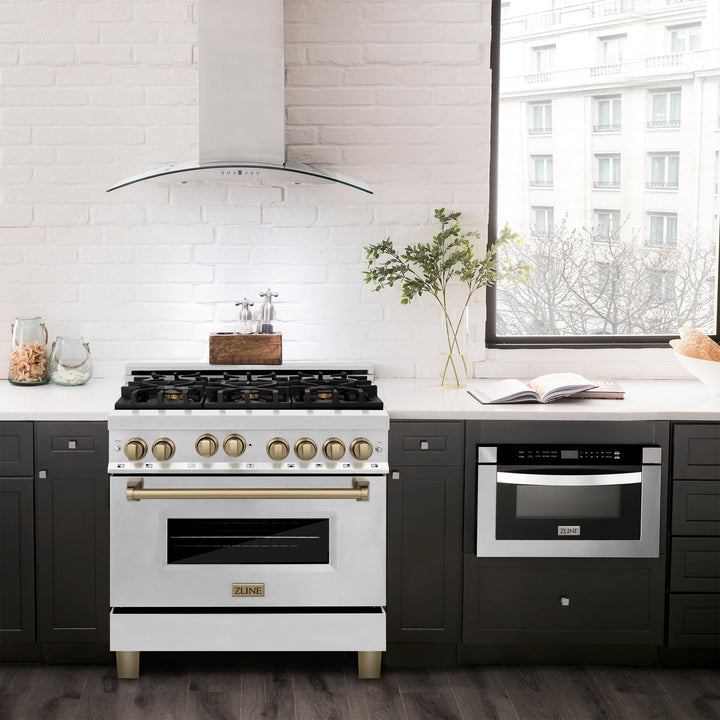 ZLINE KITCHEN AND BATH RGZ36G ZLINE Autograph Edition 36" 4.6 cu. ft. Range with Gas Stove and Gas Oven in Stainless Steel with Accents Color: Gold
