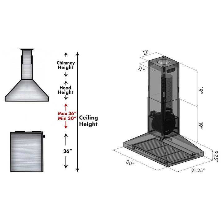 ZLINE KITCHEN AND BATH KL3I30 ZLINE Convertible Island Mount Range Hood in Stainless Steel Size: 30 Inch