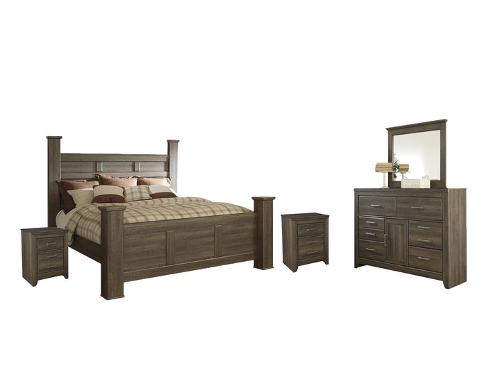 ASHLEY FURNITURE PKG004037 King Poster Bed With Mirrored Dresser and 2 Nightstands