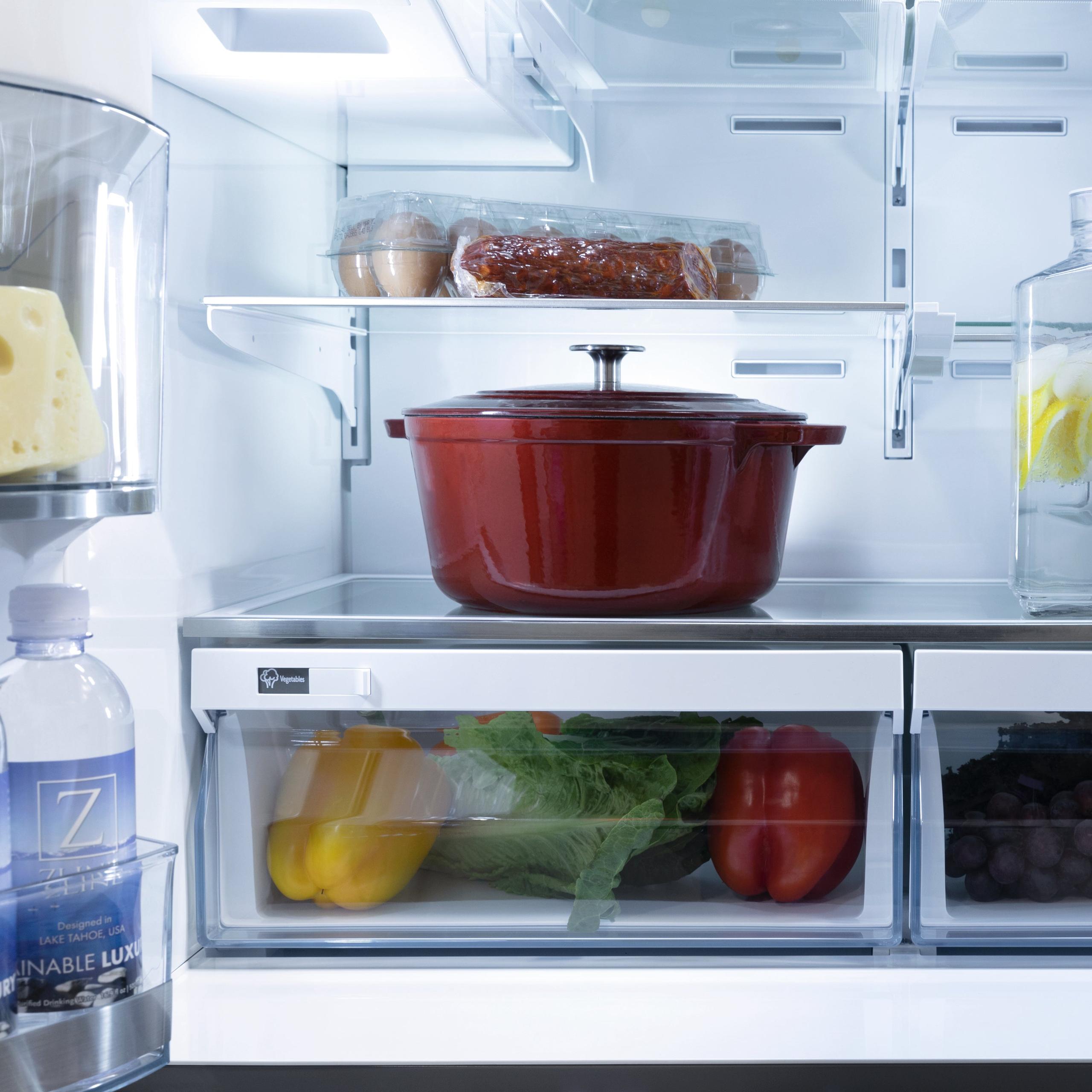ZLINE KITCHEN AND BATH RFMZW36G ZLINE 36" Autograph Edition 21.6 cu. ft Freestanding French Door Refrigerator with Water and Ice Dispenser in Fingerprint Resistant Stainless Steel with Accents Color: Gold