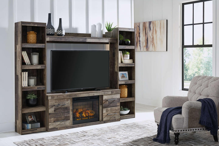 ASHLEY FURNITURE EW0200W8 Derekson 4-piece Entertainment Center With Electric Fireplace