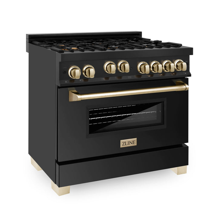 ZLINE KITCHEN AND BATH RGBZ36CB ZLINE Autograph Edition 36" 4.6 cu. ft. Range with Gas Stove and Gas Oven in Black Stainless Steel with Accents Size: Champagne Bronze