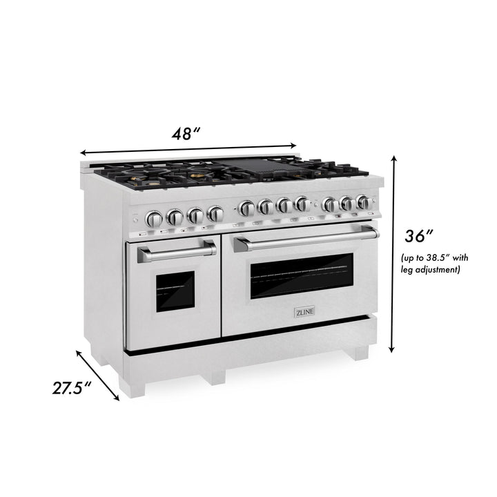 ZLINE KITCHEN AND BATH RGSSNBR48 ZLINE 48" 6.0 cu. ft. Range with Gas Stove and Gas Oven in ZLINE DuraSnow Stainless Steel R Color: DuraSnow Stainless Steel with Brass Burners