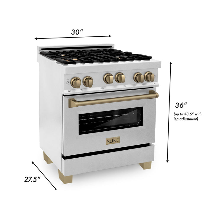 ZLINE KITCHEN AND BATH RGSZSN30MB ZLINE 30" 4.0 cu. ft. Range with Gas Stove and Gas Oven in DuraSnow R Stainless Steel with Accents Accent: Matte Black