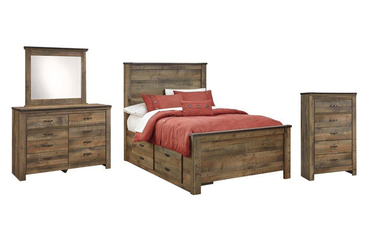 ASHLEY FURNITURE PKG005157 Full Panel Bed With 2 Storage Drawers With Mirrored Dresser and Chest