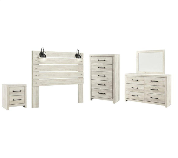 ASHLEY FURNITURE PKG002963 Queen Panel Headboard With Mirrored Dresser, Chest and Nightstand