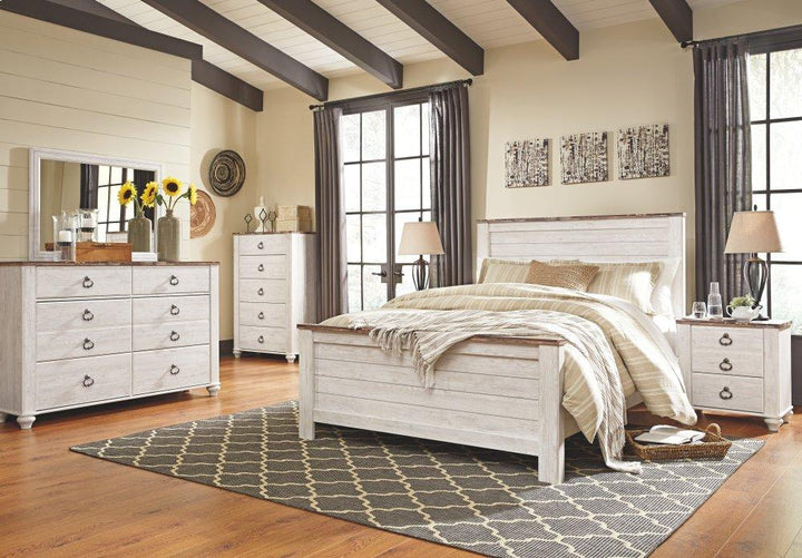 ASHLEY FURNITURE PKG004434 Queen Panel Bed With Mirrored Dresser, Chest and Nightstand