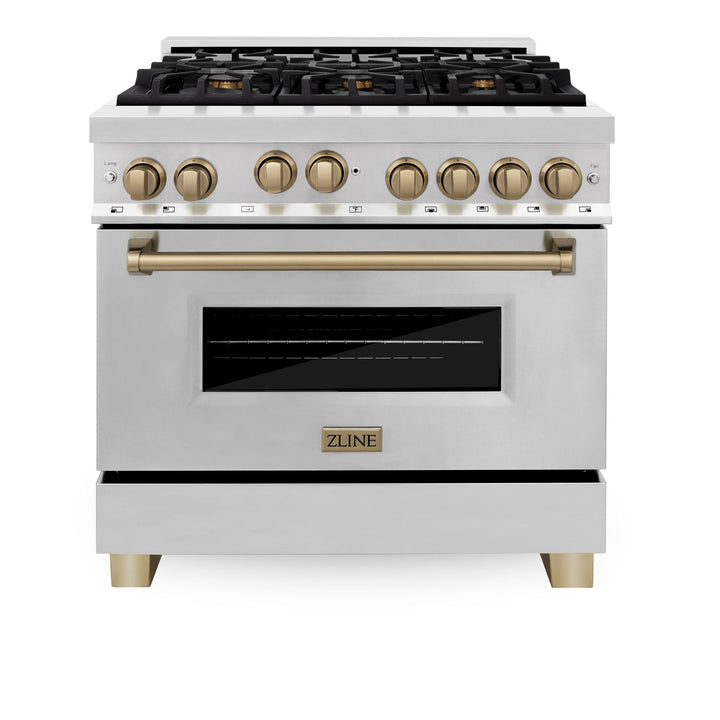 ZLINE KITCHEN AND BATH RGZ36CB ZLINE Autograph Edition 36" 4.6 cu. ft. Range with Gas Stove and Gas Oven in Stainless Steel with Accents Color: Champagne Bronze