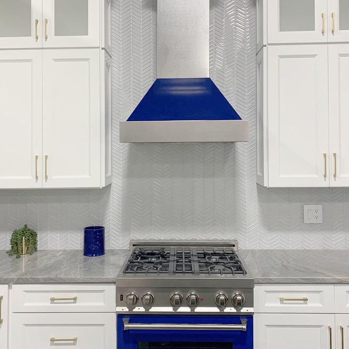 ZLINE KITCHEN AND BATH 8654BG30 ZLINE Ducted ZLINE DuraSnow Stainless Steel R Range Hood with Blue Gloss Shell Size: 30 Inch