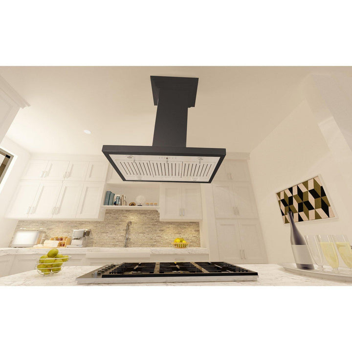 ZLINE KITCHEN AND BATH KBICC30 ZLINE Wooden Island Mount Range Hood in Black Size: 30 Inch