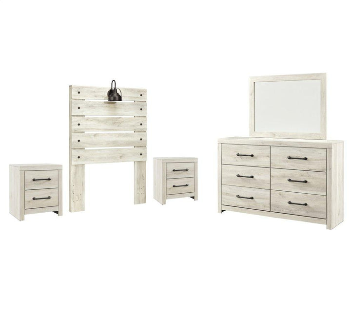 ASHLEY FURNITURE PKG002952 Twin Panel Headboard With Mirrored Dresser and 2 Nightstands