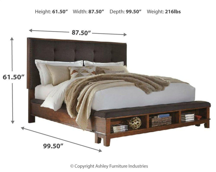 ASHLEY FURNITURE PKG005932 King Upholstered Panel Bed With Mirrored Dresser, Chest and Nightstand