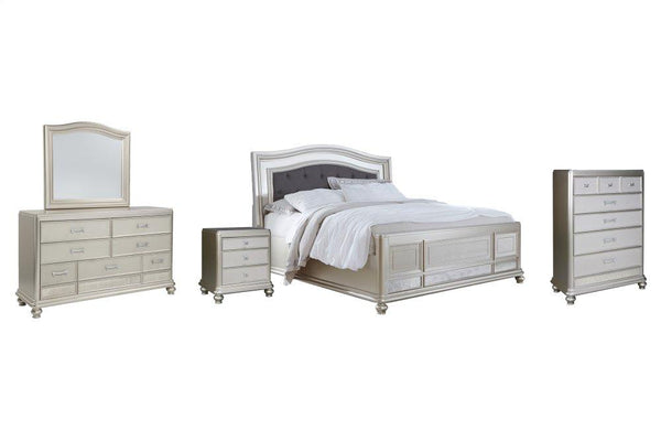 ASHLEY FURNITURE PKG007765 California King Panel Bed With Mirrored Dresser, Chest and Nightstand