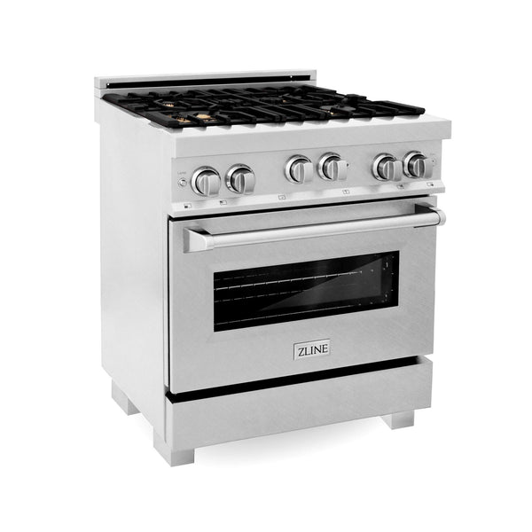 ZLINE KITCHEN AND BATH RGSSNBR30 ZLINE 30" 4.0 cu. ft. Range with Gas Stove and Gas Oven in DuraSnow R Stainless Steel with Color Door Options Color: DuraSnow R Stainless Steel with Brass Burners