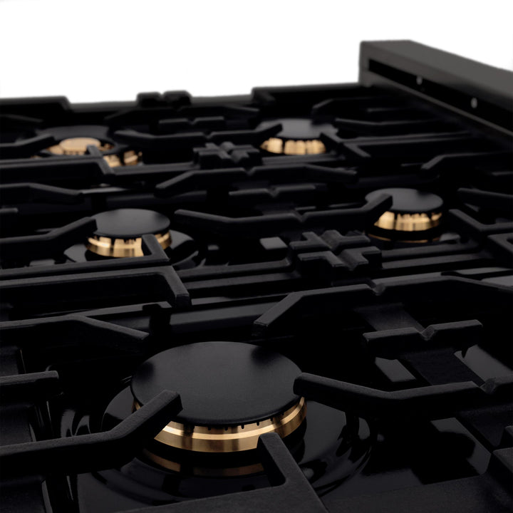 ZLINE KITCHEN AND BATH RTB36 ZLINE 36" Porcelain Gas Stovetop in Black Stainless Steel with 6 Gas Brass Burners