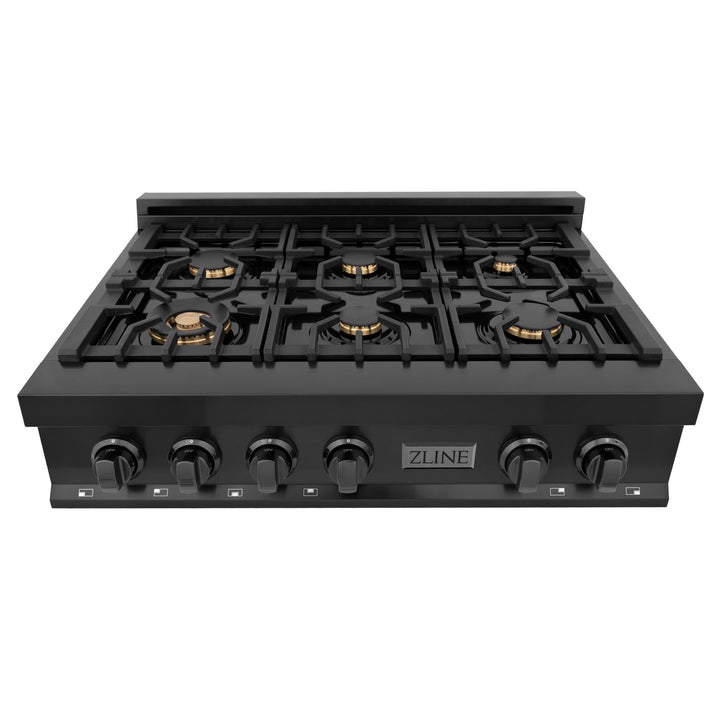 ZLINE KITCHEN AND BATH RTB36 ZLINE 36" Porcelain Gas Stovetop in Black Stainless Steel with 6 Gas Brass Burners