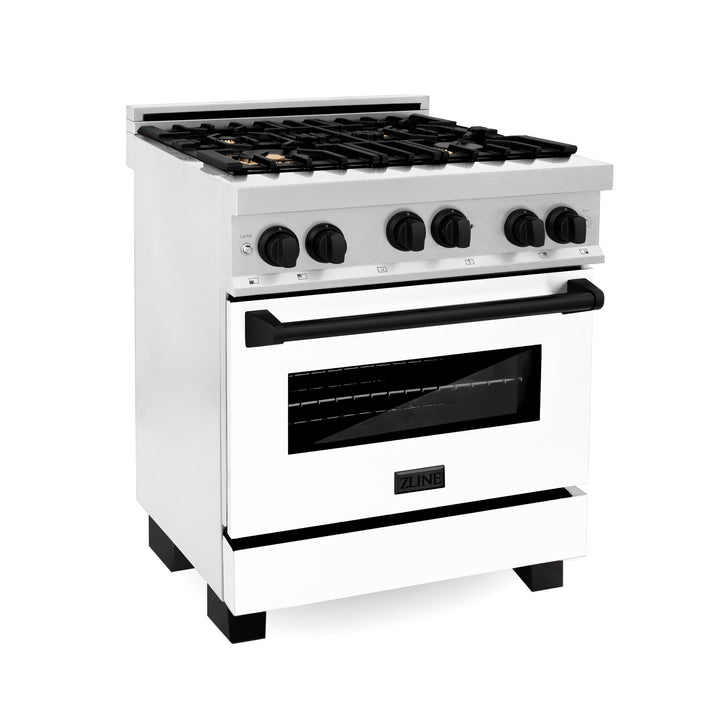 ZLINE KITCHEN AND BATH RGSZWM30CB ZLINE Autograph Edition 30" 4.0 cu. ft. Range with Gas Stove and Gas Oven in DuraSnow R Stainless Steel with White Matte Door and Accents Color: Champagne Bronze