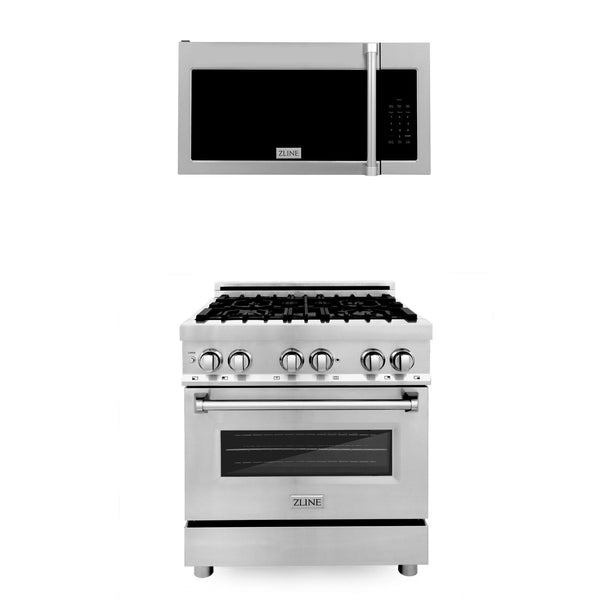 ZLINE KITCHEN AND BATH 2KPRAOTRH30 ZLINE 30" Kitchen Package Stainless Steel Dual Fuel Range and Over The Range Microwave with Traditional Handle