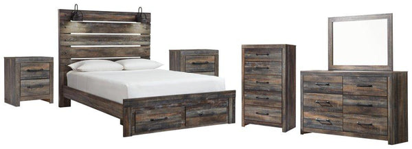 ASHLEY FURNITURE PKG003257 Queen Panel Bed With 2 Storage Drawers With Mirrored Dresser, Chest and 2 Nightstands