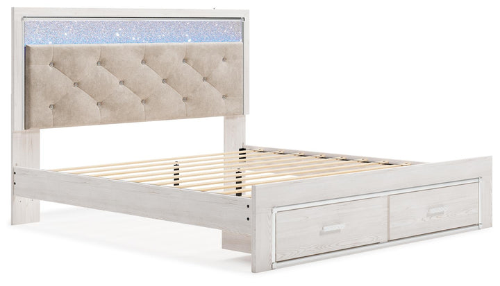 ASHLEY FURNITURE PKG014083 King Upholstered Storage Bed With Mirrored Dresser and Nightstand