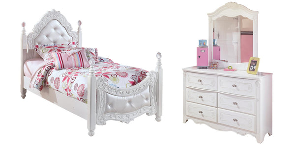 ASHLEY FURNITURE PKG002968 Twin Poster Bed With Mirrored Dresser
