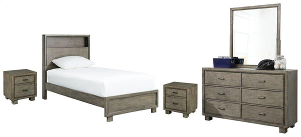 ASHLEY FURNITURE PKG005734 Full Bookcase Bed With Mirrored Dresser and 2 Nightstands