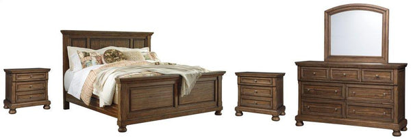 ASHLEY FURNITURE PKG006434 King Panel Bed With Mirrored Dresser and 2 Nightstands