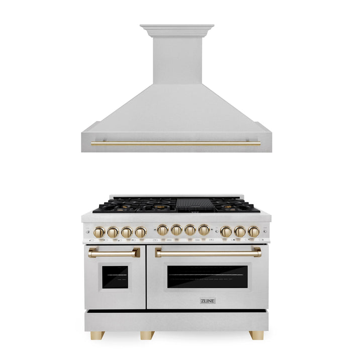 ZLINE KITCHEN AND BATH 2AKPRRGSRH48G ZLINE 48" Autograph Edition Kitchen Package with DuraSnow R Stainless Steel Gas Range and Range Hood with Gold Accents