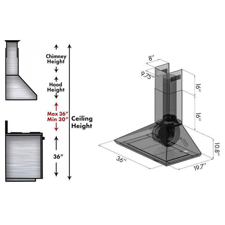 ZLINE KITCHEN AND BATH KF36 ZLINE Convertible Vent Wall Mount Range Hood in Stainless Steel