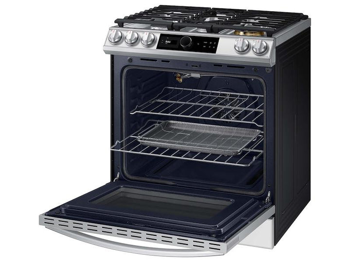 SAMSUNG NX60BB871112AA Bespoke Smart Slide-in Gas Range 6.0 cu. ft. with Smart Dial, Air Fry & Wi-Fi in White Glass