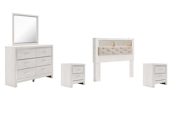 ASHLEY FURNITURE PKG009480 Queen Bookcase Headboard With Mirrored Dresser and 2 Nightstands