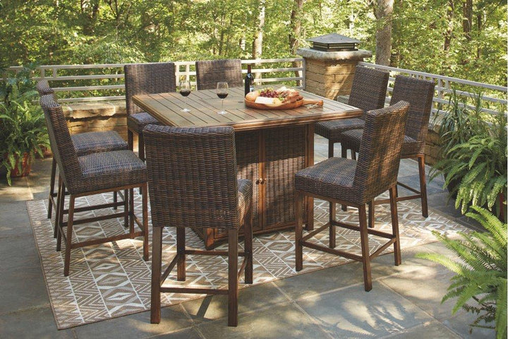 ASHLEY FURNITURE P750P6 Paradise Trail Outdoor Counter Height Dining Table With 6 Barstools