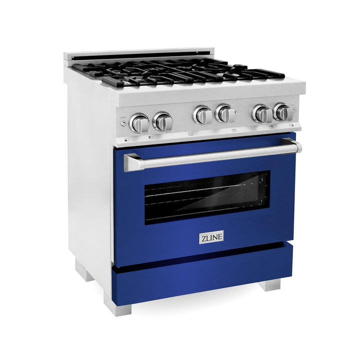 ZLINE KITCHEN AND BATH RGSBM30 ZLINE 30" 4.0 cu. ft. Range with Gas Stove and Gas Oven in DuraSnow R Stainless Steel with Color Door Options Color: Blue Matte
