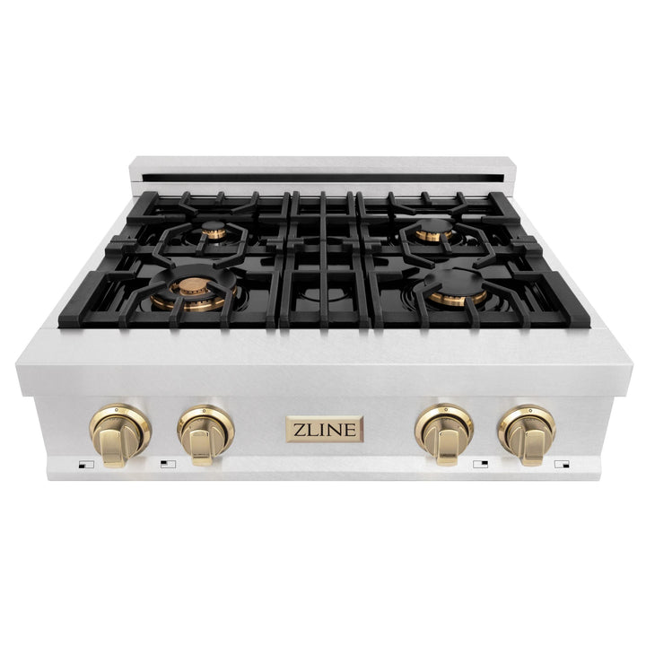 ZLINE KITCHEN AND BATH RTSZ30MB ZLINE Autograph Edition 30" Porcelain Rangetop with 4 Gas Burners in DuraSnow R Stainless Steel and Accents Color: Matte Black