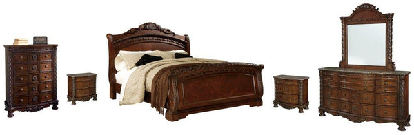 ASHLEY FURNITURE PKG005785 California King Sleigh Bed With Mirrored Dresser, Chest and 2 Nightstands