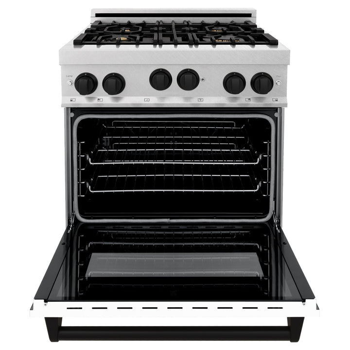 ZLINE KITCHEN AND BATH RGSZWM30MB ZLINE Autograph Edition 30" 4.0 cu. ft. Range with Gas Stove and Gas Oven in DuraSnow R Stainless Steel with White Matte Door and Accents Color: Matte Black