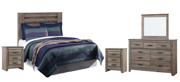 ASHLEY FURNITURE PKG003954 Full Panel Headboard With Mirrored Dresser and 2 Nightstands