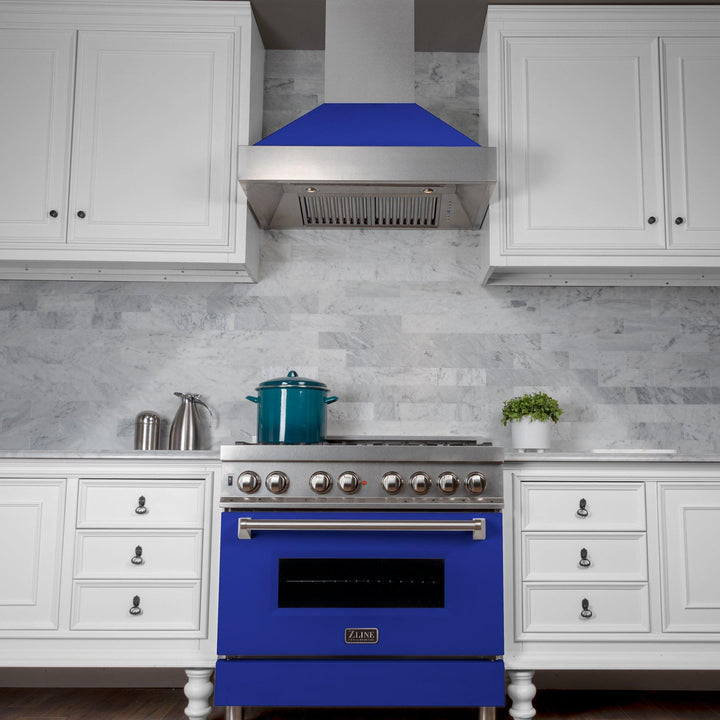 ZLINE KITCHEN AND BATH 8654BM30 ZLINE Ducted ZLINE DuraSnow Stainless Steel R Range Hood with Blue Matte Shell Size: 30 Inch