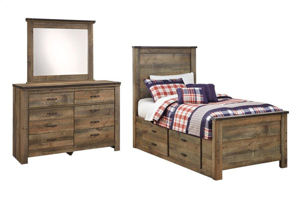 ASHLEY FURNITURE PKG005160 Twin Panel Bed With 2 Storage Drawers With Mirrored Dresser